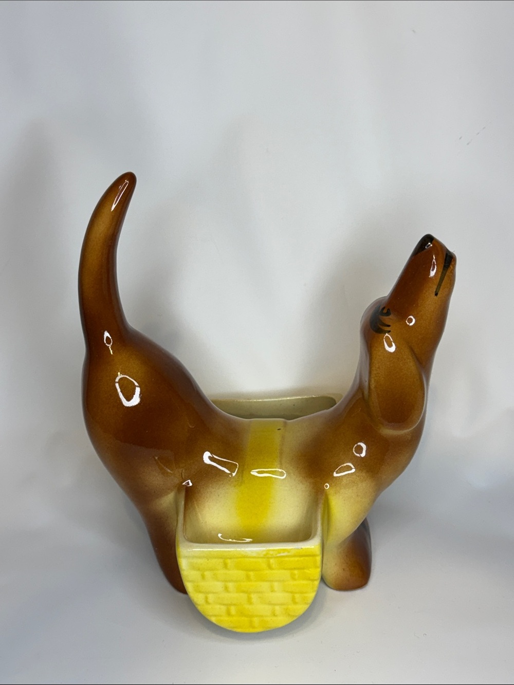 Vintage 1950s A.L. Hirsch Dachshund Ceramic Dresser Caddy Planter - MCM